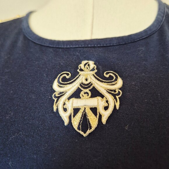 ST. JOHN SPORT Marie Gray Gold Embroidered Emblem Shoulder Detail T-Shirt Blue - Picture 3 of 11